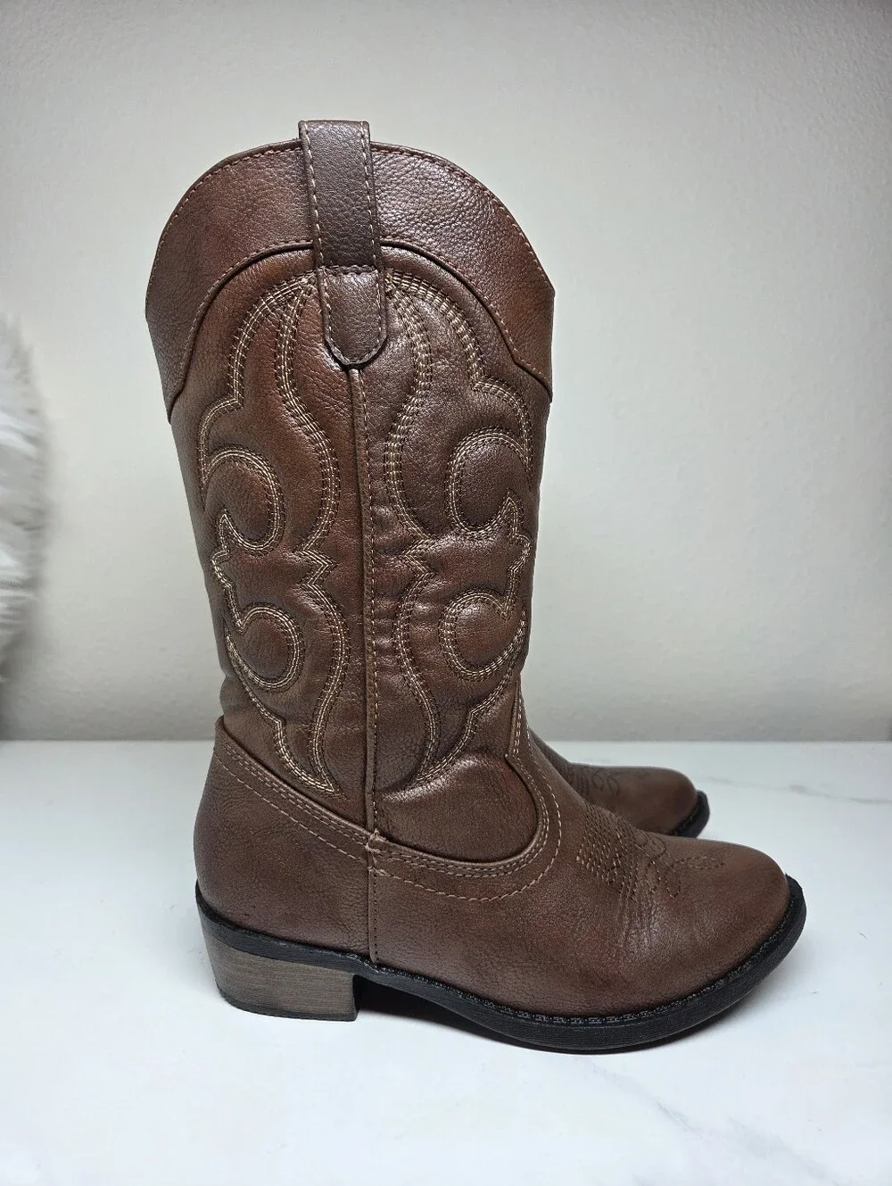 Cat & Jack Montana Brown Faux Leather Western Cowboy Boots Kids Size 1 NWOB